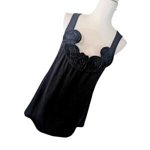 MUSA! ADORABLE BLACK TANK STYLE, RIBBON ROSETTE EMBELLISHED TOP! SIZE M